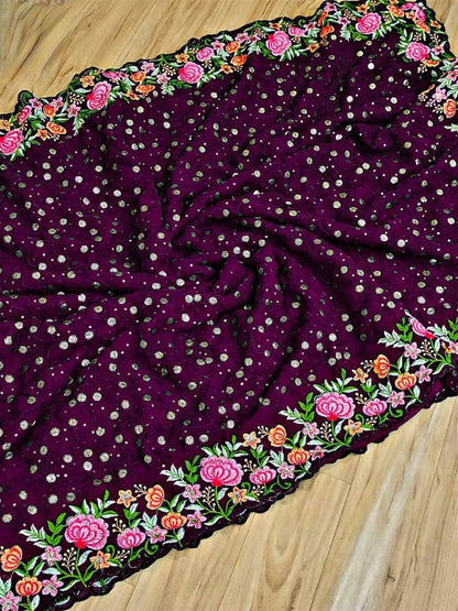 Beautiful Designer Heavy Georgette With Sequence Saree