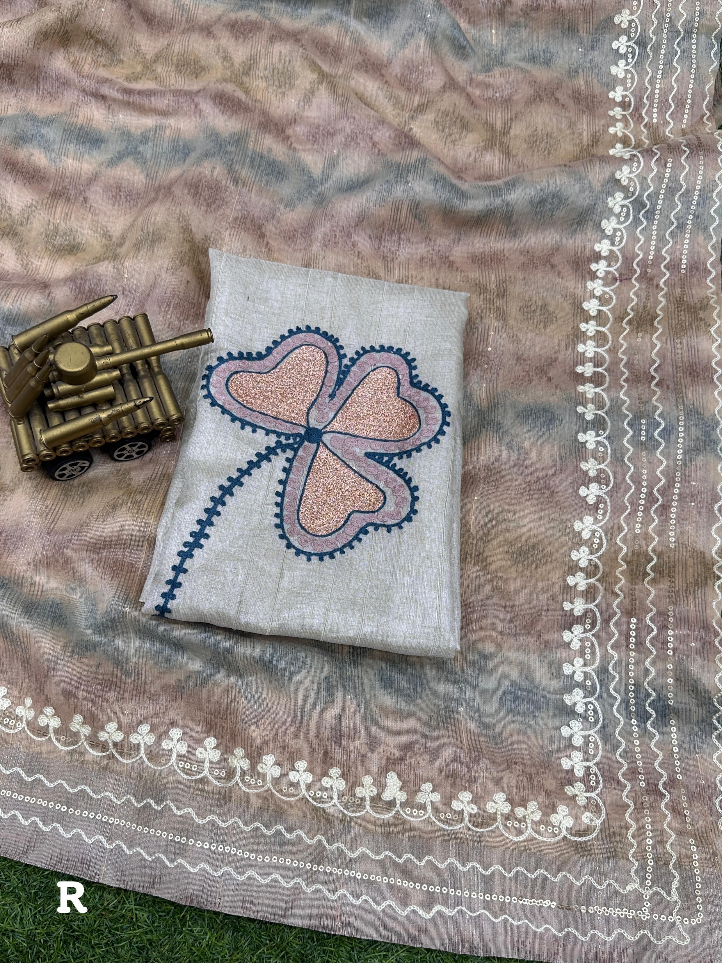 Beautiful Designer Soft Linen With Hand Printed Saree