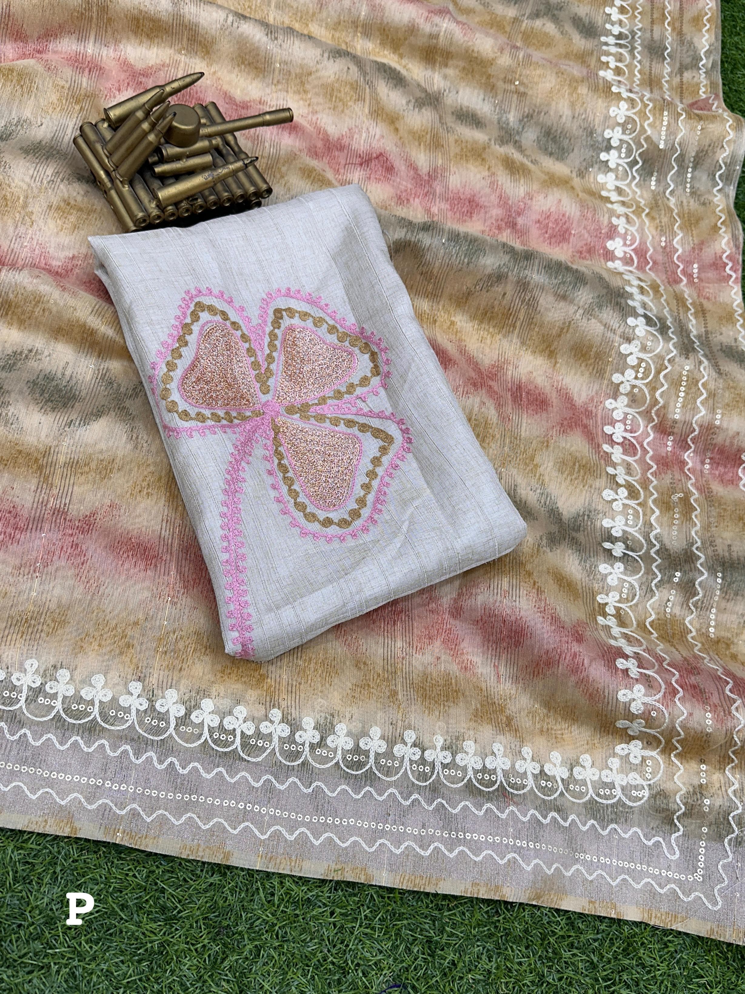 Beautiful Designer Soft Linen With Hand Printed Saree