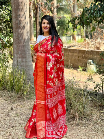 Beautiful Designer Summer Special Bandhej Soft Digital Print Dola Silk Saree