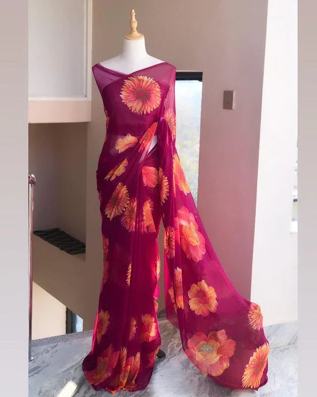 Beautiful Designer Soft Georgette With Digital Print Saree
