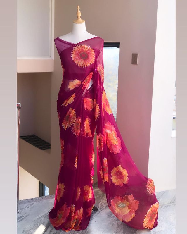 Beautiful Designer Soft Georgette With Digital Print Saree