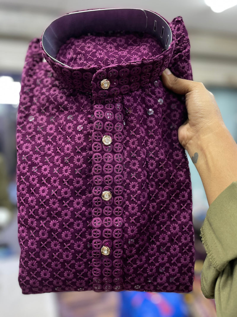 Wedding Special Boy Kid's Heavy Chikankari Kurta Pajama