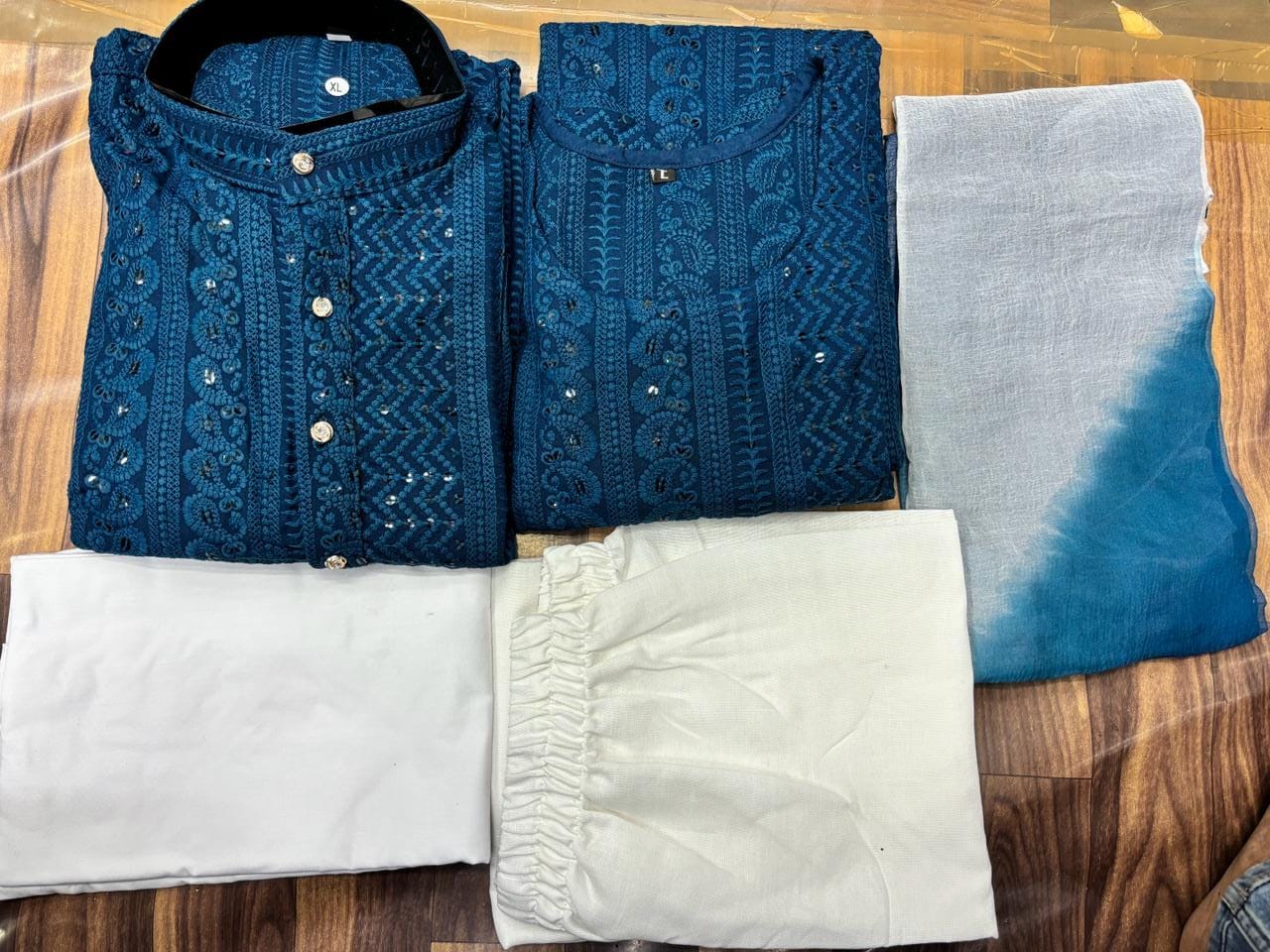 Beautiful Designer Pure Reyon With Sequenc Men's Women's Couple Combo Kurta Pyjama Set