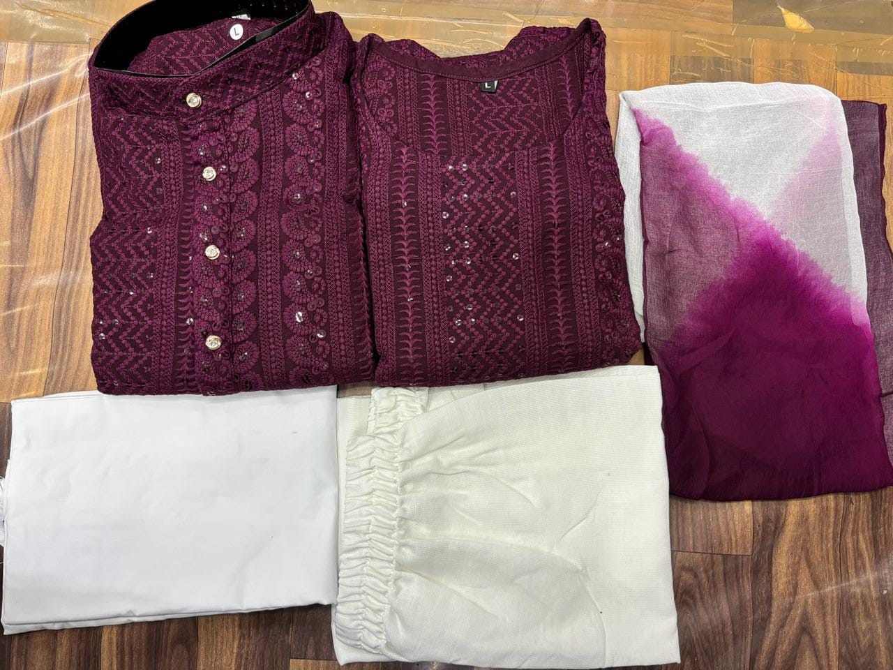 Beautiful Designer Pure Reyon With Sequenc Men's Women's Couple Combo Kurta Pyjama Set