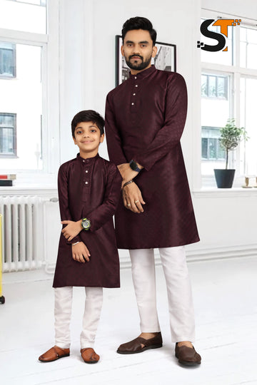Beautiful Designer Pure Cotton Father Son Matching Combo Kurta Pyjama Set