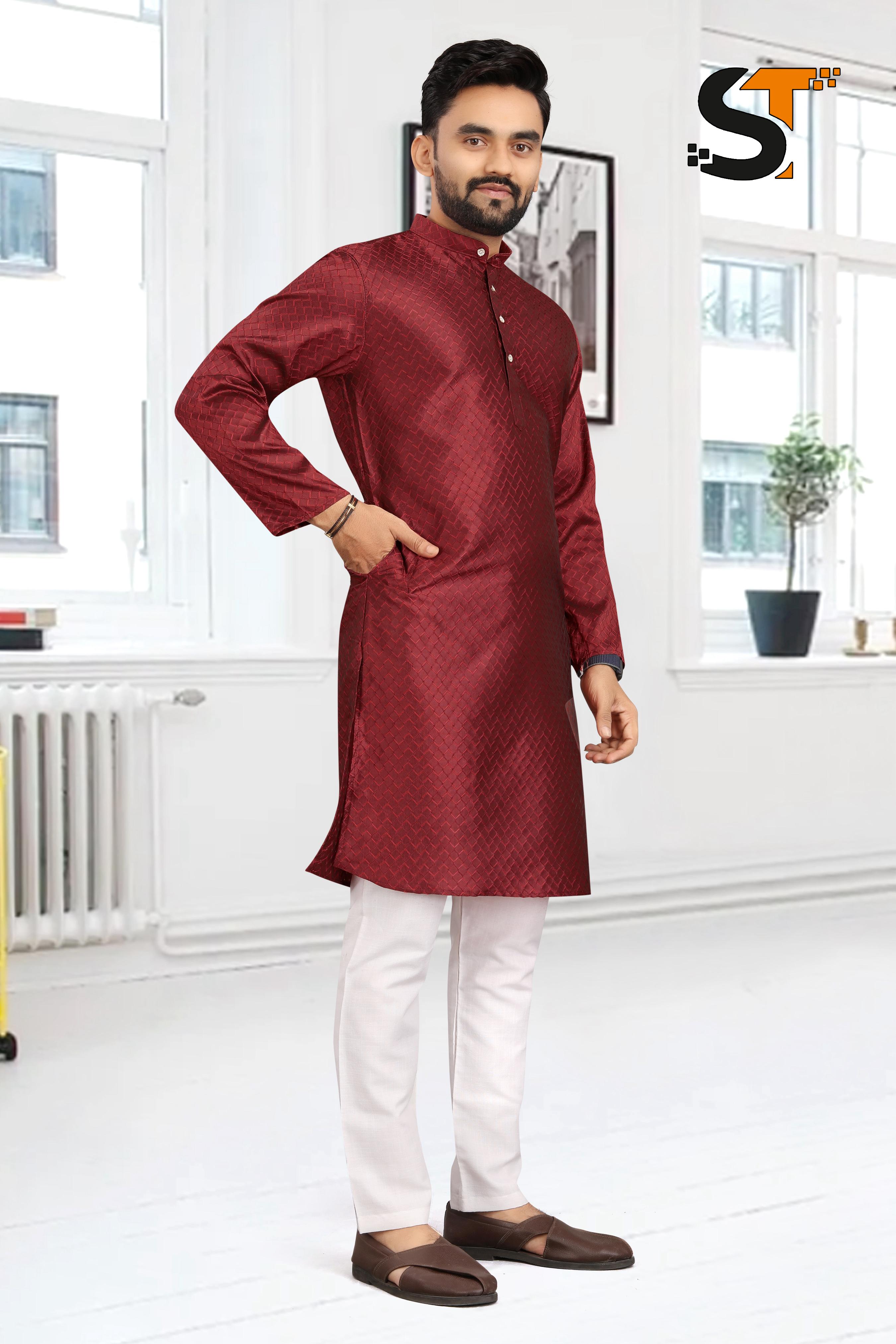 Beautiful Designer Pure Cotton Father Son Matching Combo Kurta Pyjama Set