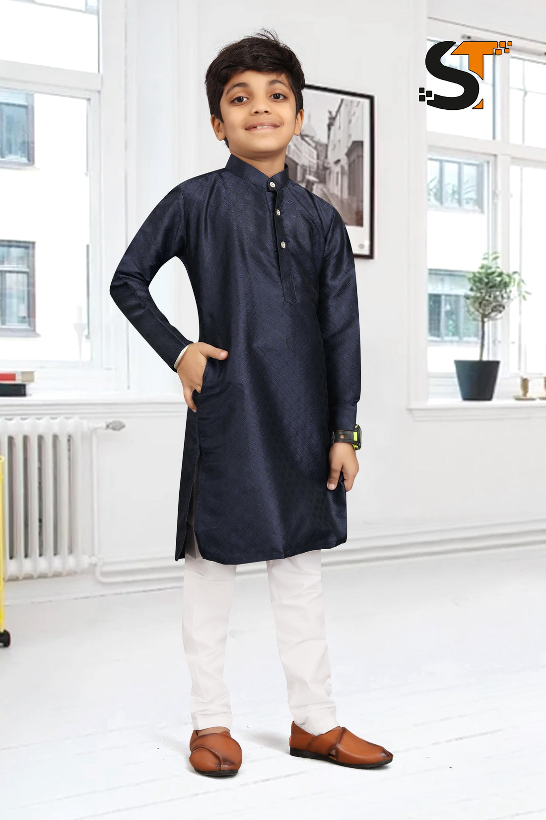 Beautiful Designer Pure Cotton Father Son Matching Combo Kurta Pyjama Set