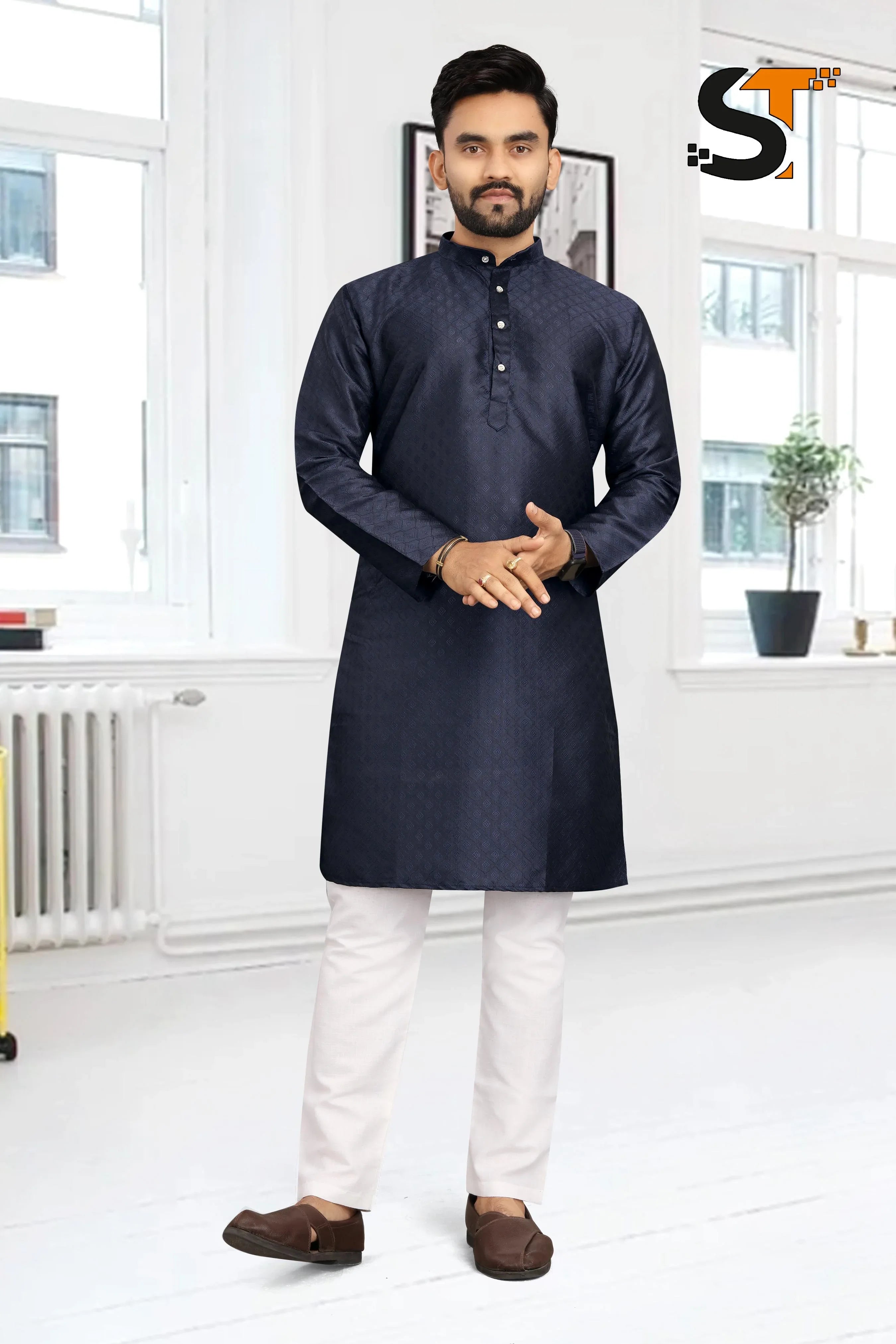 Beautiful Designer Pure Cotton Father Son Matching Combo Kurta Pyjama Set