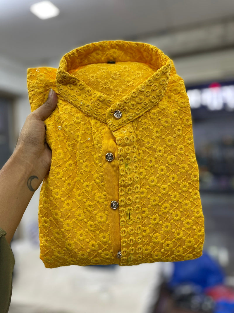 Wedding Special Boy Kid's Heavy Chikankari Kurta Pajama