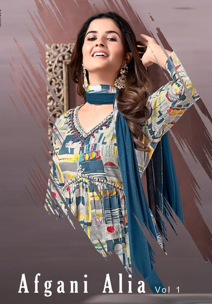Beautiful Designer Afgani Alia Cut Kurti Pant With Dupatta Salwar Suit