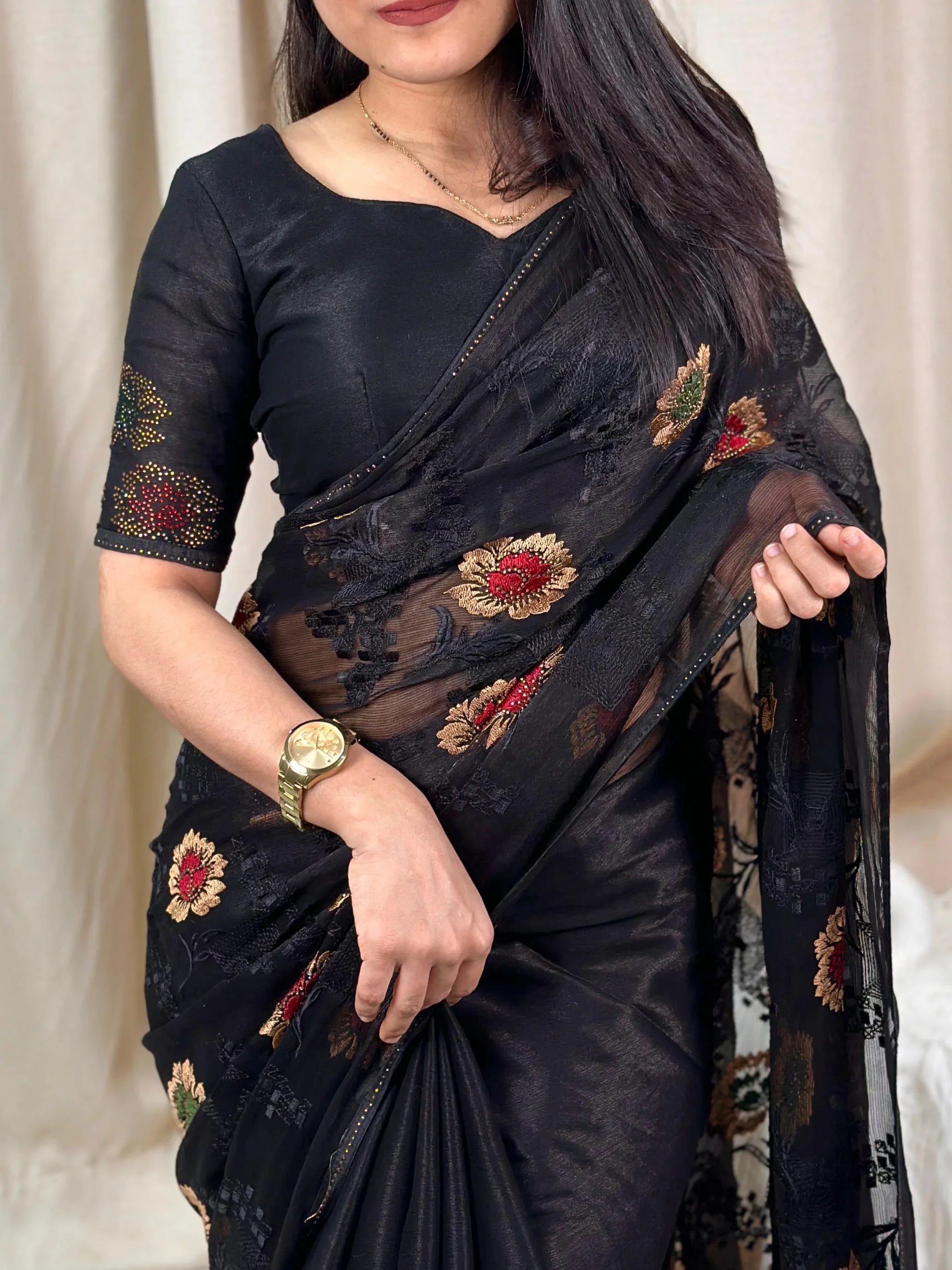 Beautiful Designer Party Wear Sitara Chiffon Saree