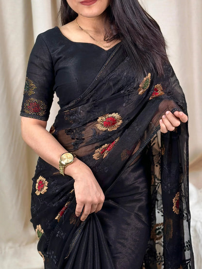 Beautiful Designer Party Wear Sitara Chiffon Saree