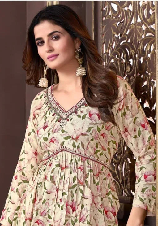 Beautiful Designer Afgani Alia Cut Kurti Pant With Dupatta Salwar Suit