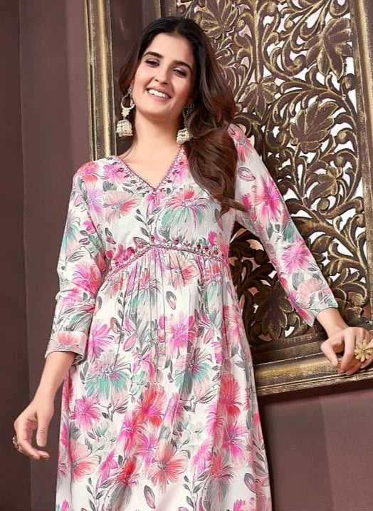 Beautiful Designer Afgani Alia Cut Kurti Pant With Dupatta Salwar Suit