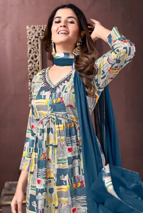 Beautiful Designer Afgani Alia Cut Kurti Pant With Dupatta Salwar Suit