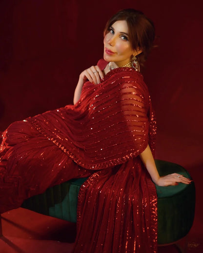 Beautiful Designer Party Wear Georgette  Sequence Saree