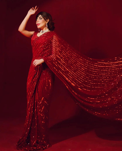 Beautiful Designer Party Wear Georgette  Sequence Saree