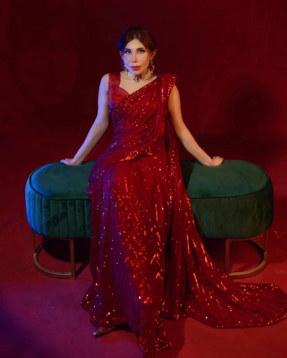 Beautiful Designer Party Wear Georgette  Sequence Saree