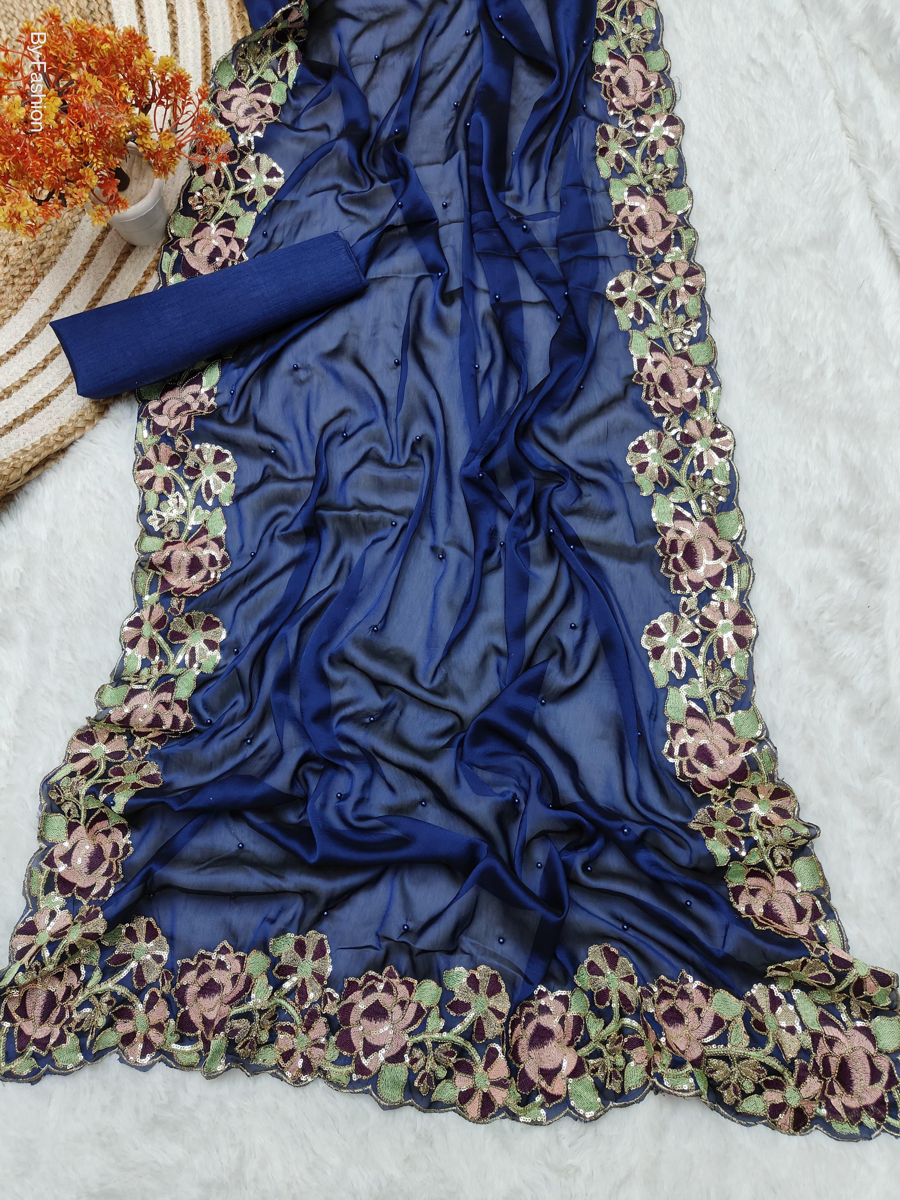 Beautiful Designer Heavy Georgette With Sequence Saree