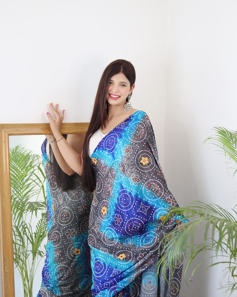 Beautiful Designer Pure Soft Bandhani Satin Silk Saree