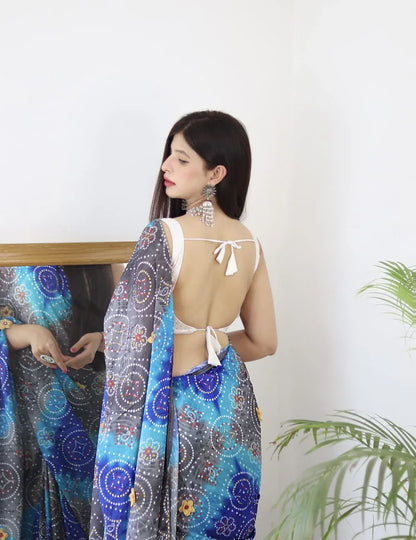 Beautiful Designer Pure Soft Bandhani Satin Silk Saree
