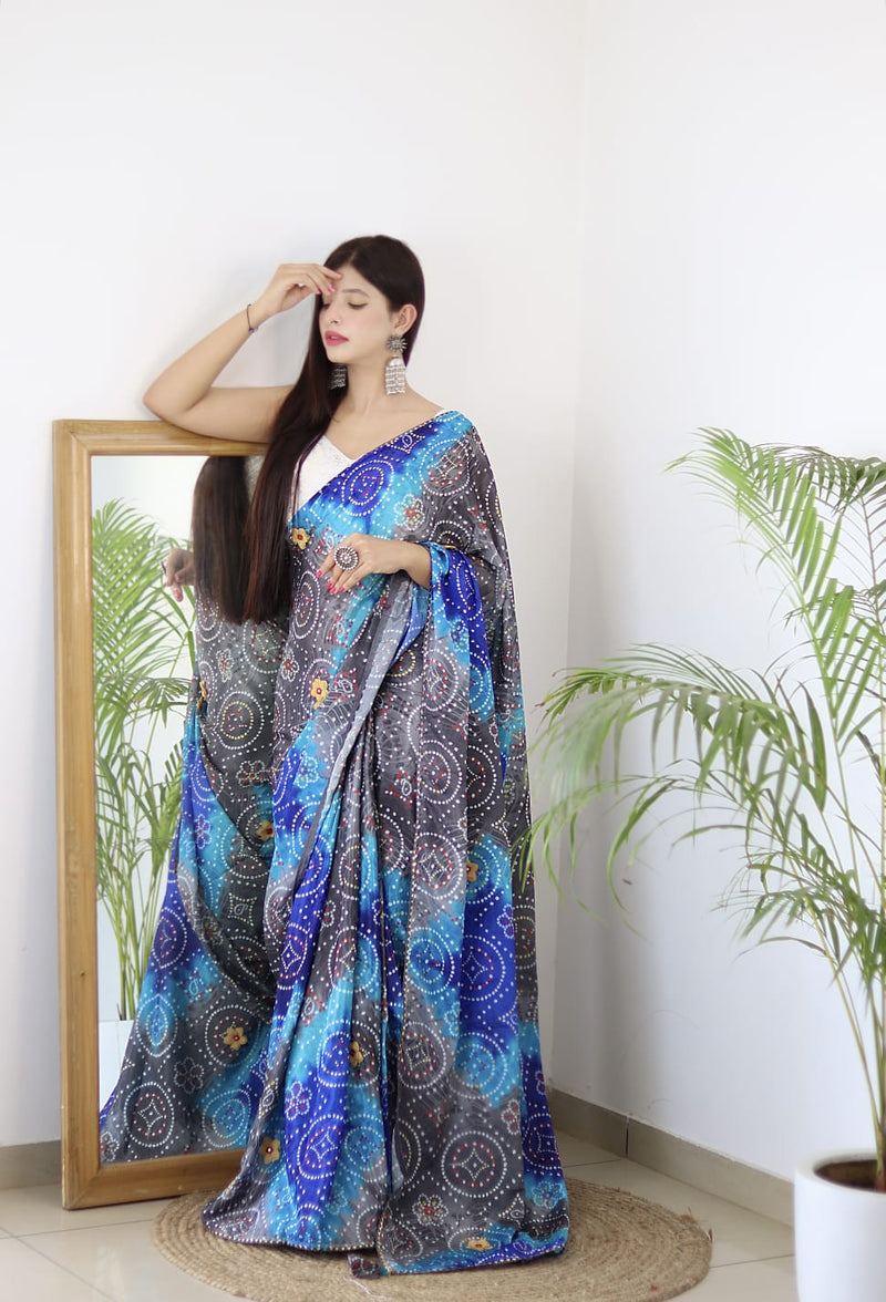 Beautiful Designer Pure Soft Bandhani Satin Silk Saree