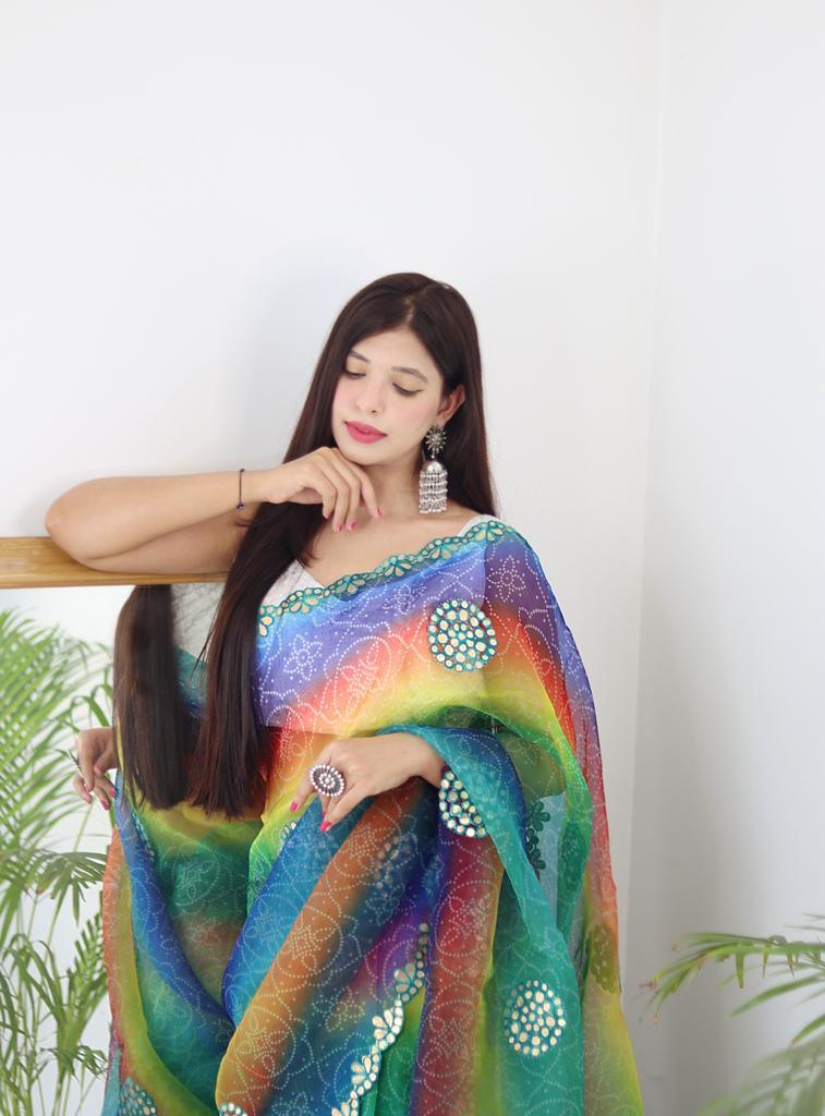 Beautiful Designer Pure Soft Bandhani Organza Saree