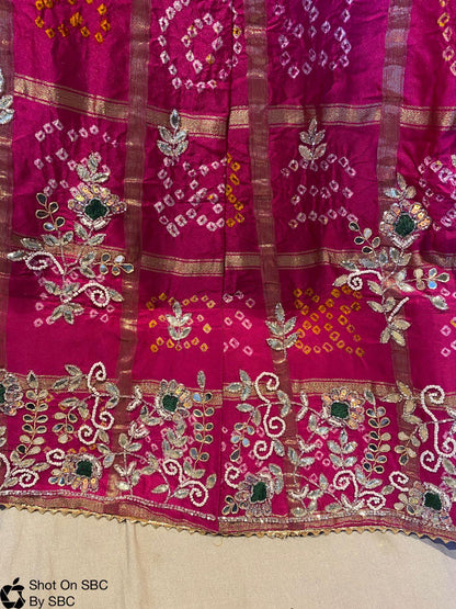 Rani Pink Rajasthani Bandhej Gahdchola Lehenga Choli