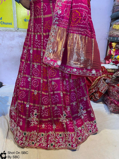 Rani Pink Rajasthani Bandhej Gahdchola Lehenga Choli