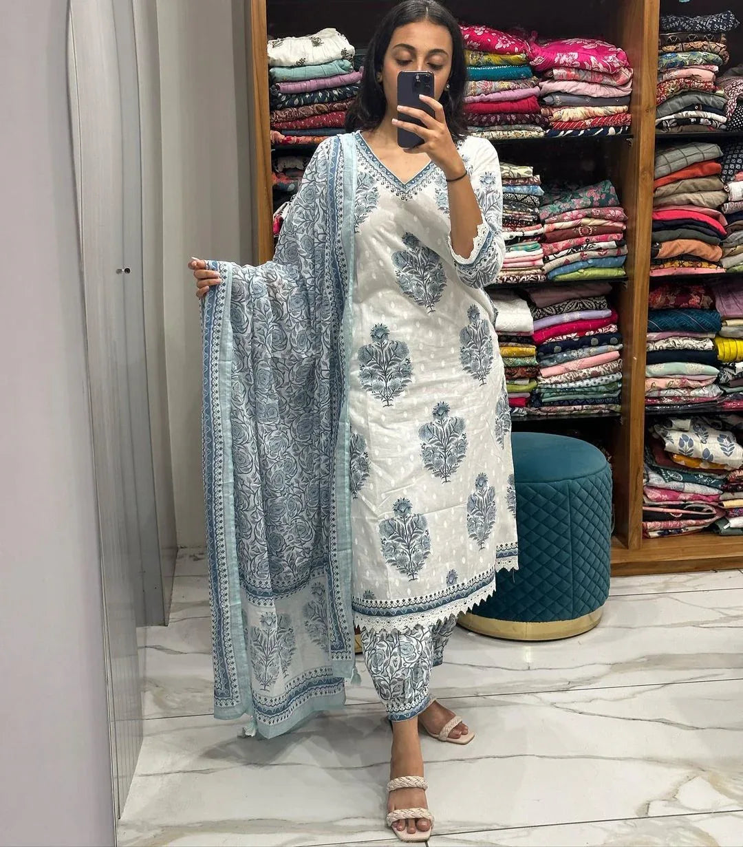 Beautiful Designer Party Wear Afghani Anarkali Pure Cotton Salwar Suit
