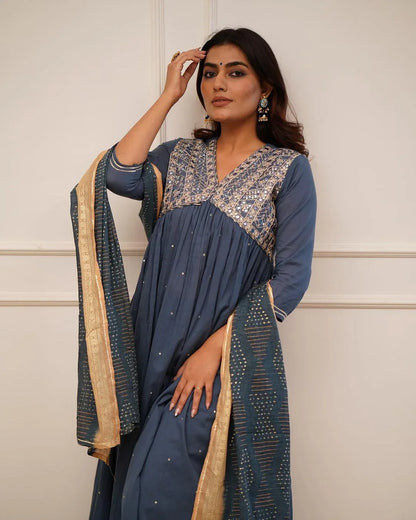 Beautiful Designer Party Wear Alia Cut Pure Cotton Salwar Suit