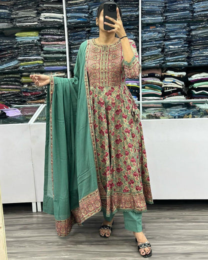 Beautiful Designer Party Wear Voluminous Anarkali Pure Cotton Salwar Suit