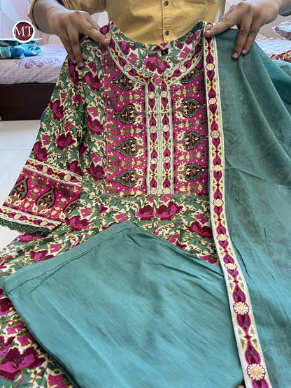 Beautiful Designer Party Wear Voluminous Anarkali Pure Cotton Salwar Suit