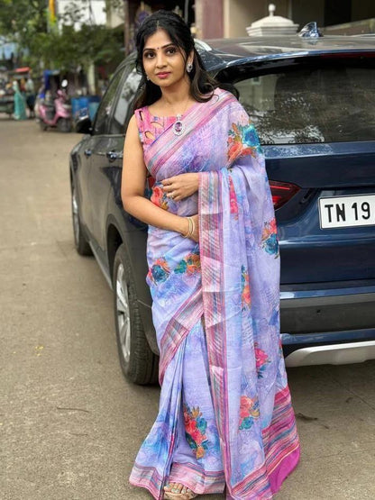 Beutiful Designer Party Wear Pure Cotton Linen Saree