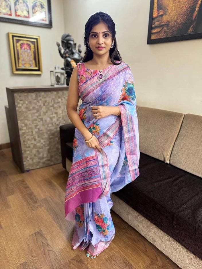 Beutiful Designer Party Wear Pure Cotton Linen Saree