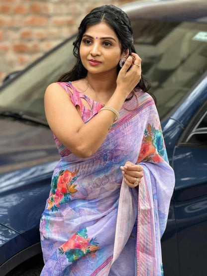 Beutiful Designer Party Wear Pure Cotton Linen Saree