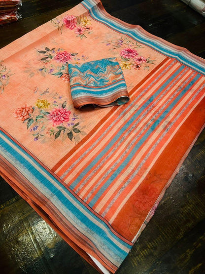 Beutiful Designer Party Wear Plain Linen Saree