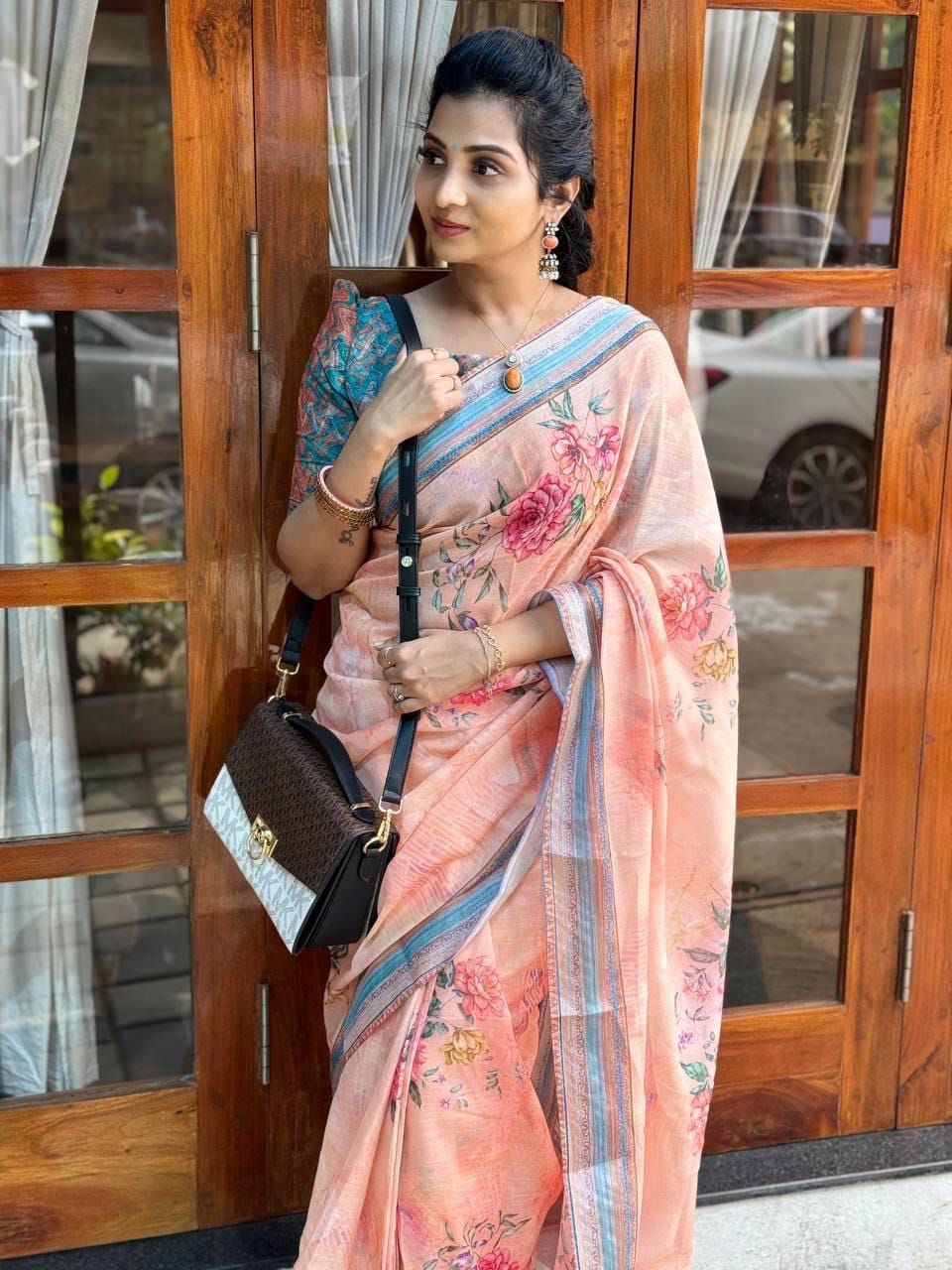 Beutiful Designer Party Wear Plain Linen Saree