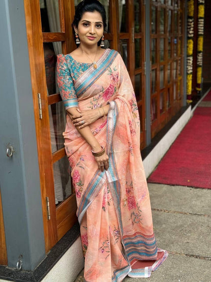Beutiful Designer Party Wear Plain Linen Saree
