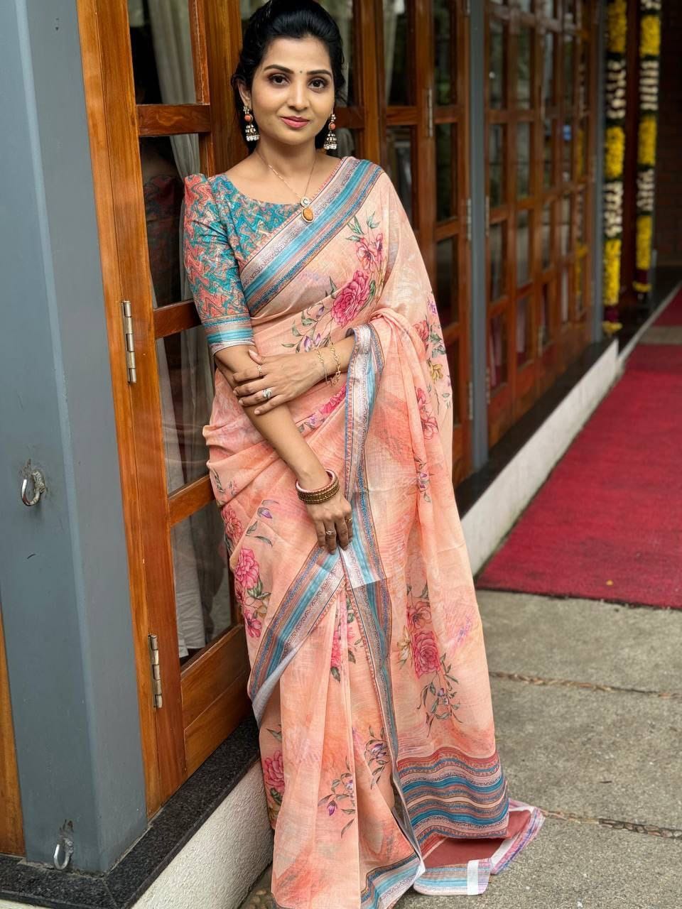 Beutiful Designer Party Wear Plain Linen Saree