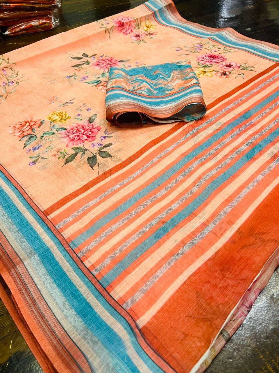 Beutiful Designer Party Wear Plain Linen Saree