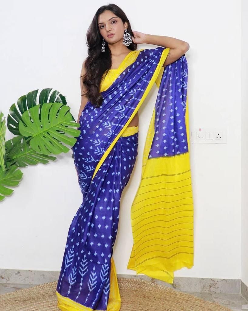 Beautiful Designer Party Wear Plain Linen Saree
