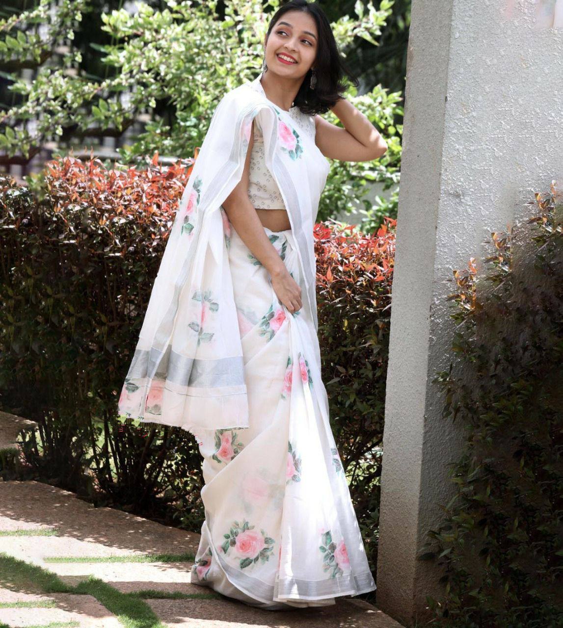 Beautiful Designer Party Wear Original Linen Saree