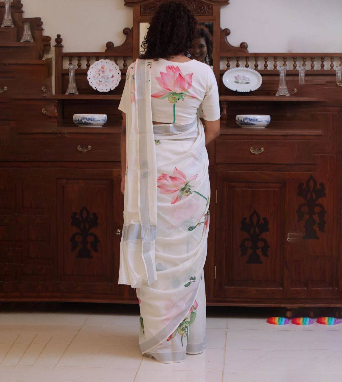 Beautiful Designer Party Wear Original Linen Saree