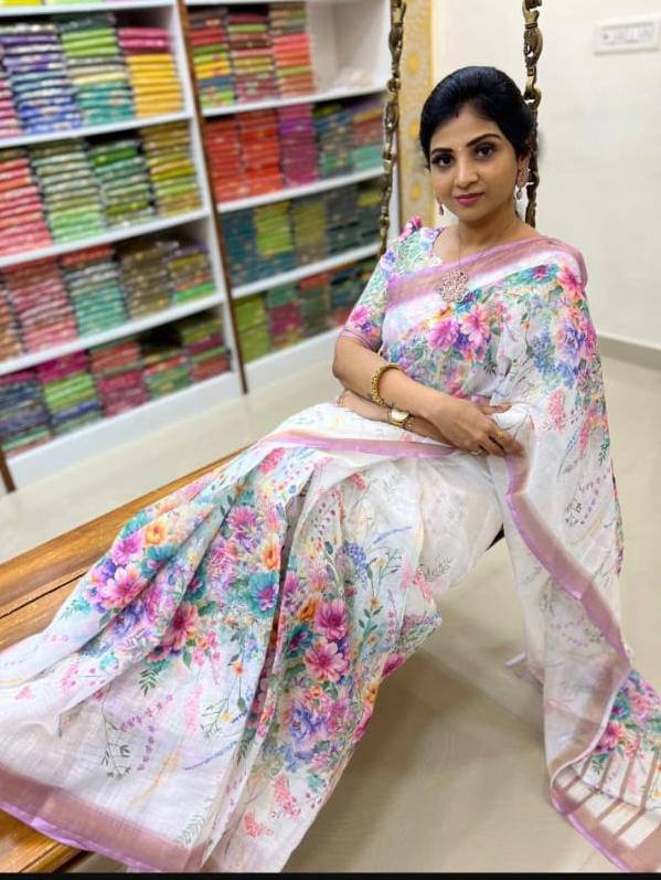 Beautiful Designer Party Wear Original Linen Saree