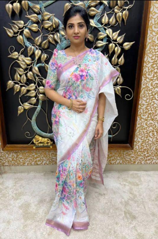 Beautiful Designer Party Wear Original Linen Saree