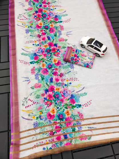 Beautiful Designer Party Wear Original Linen Saree
