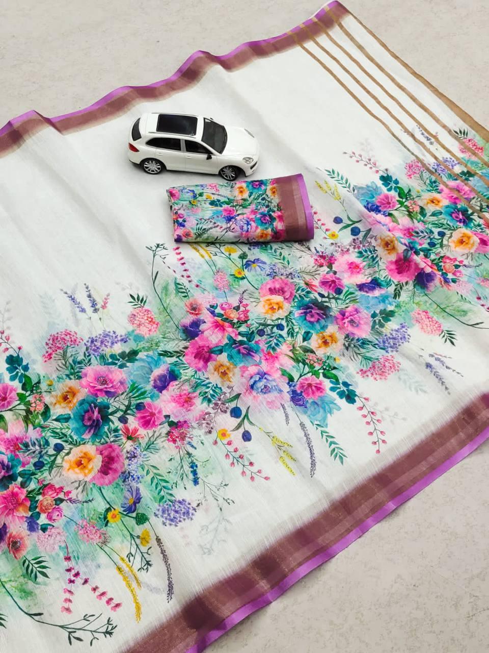 Beautiful Designer Party Wear Original Linen Saree