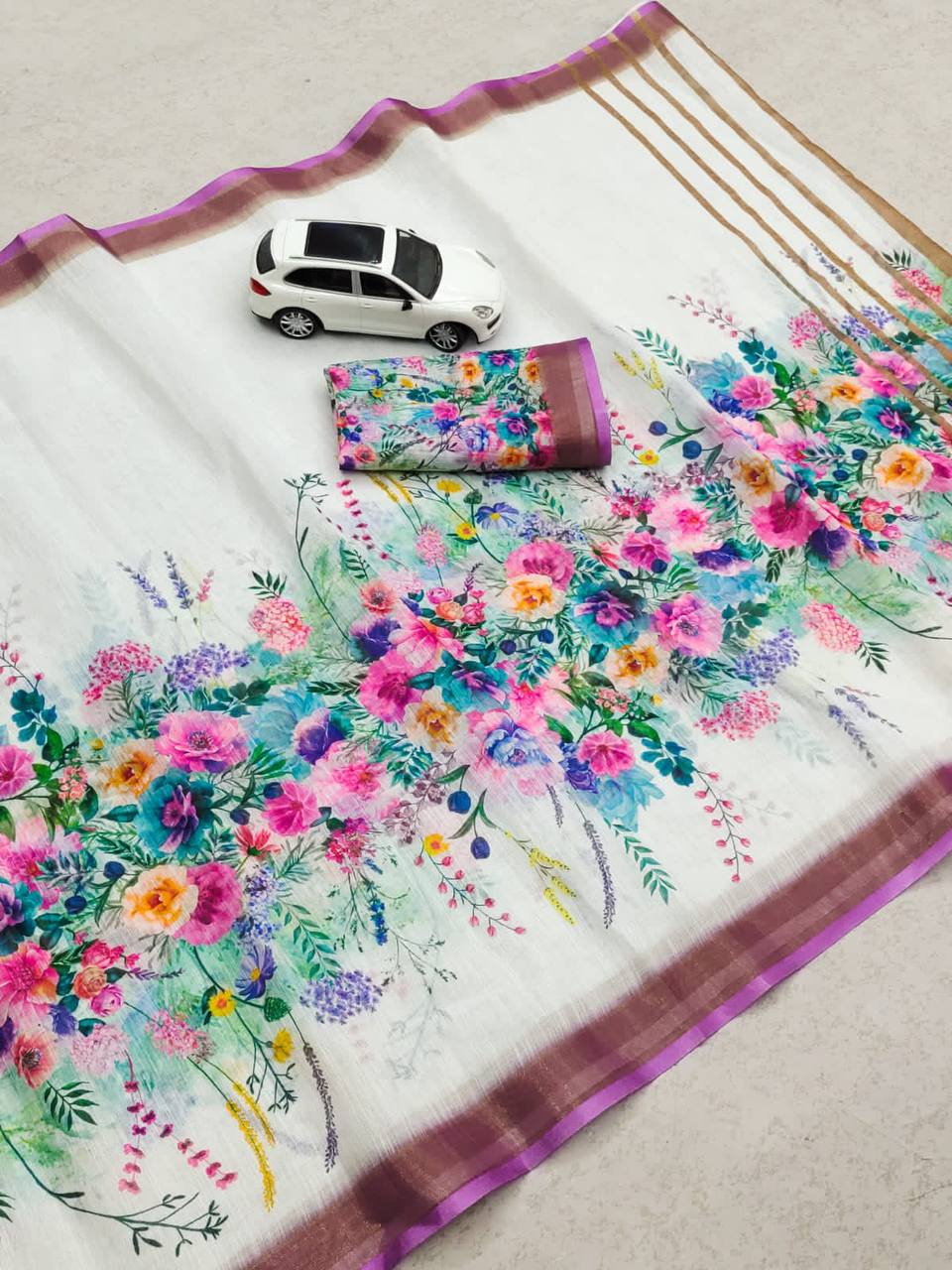 Beautiful Designer Party Wear Original Linen Saree